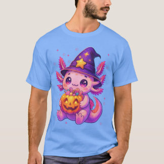 Cute Aolotl Witch Pumpkin Halloween Costumes Girls T-shirt
