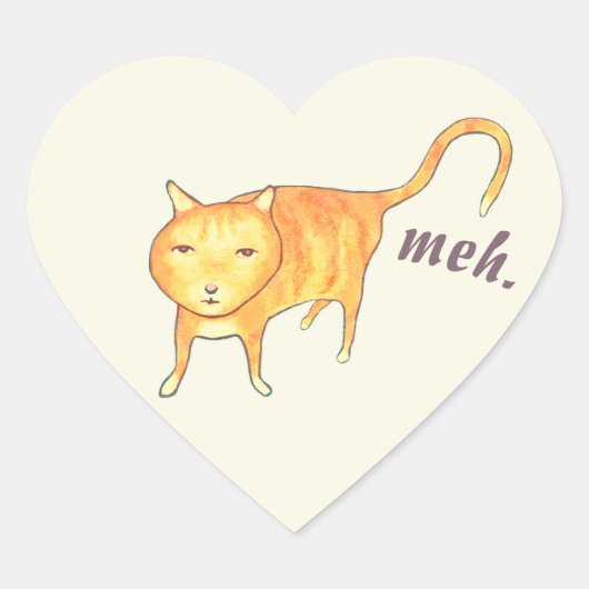 Cute Apathetic Orange Cat Hart Sticker (Voorkant)