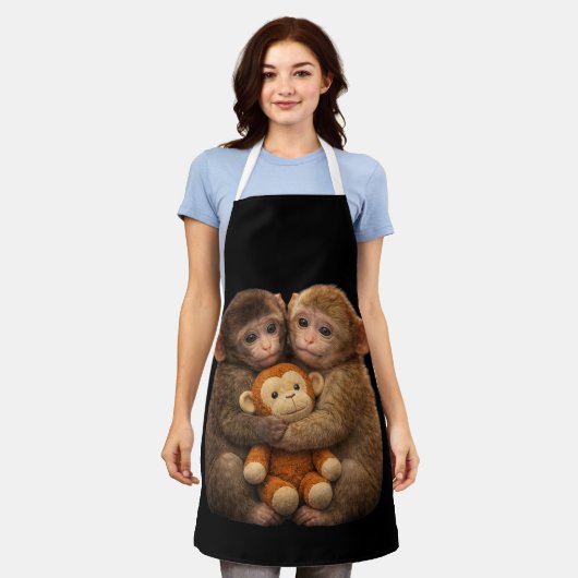 Cute Apenkoppel Knuffel Apen Punch Knuffel Kunst Schort (Gedragen)