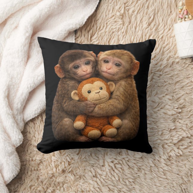 Cute Apenkoppel Knuffel Apenknuffel Kunst Kussen (Deken)
