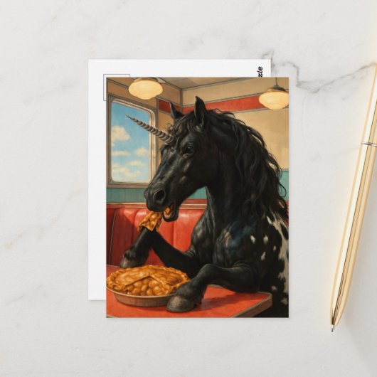 Cute Appaloosa Unicorn Eating Apple Pie Briefkaart (Voorkant / Achterkant in situ)