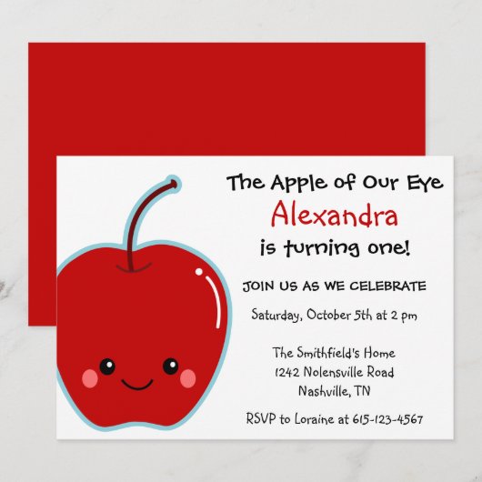 Cute Apple Birthday Kaart (Voorkant / Achterkant)