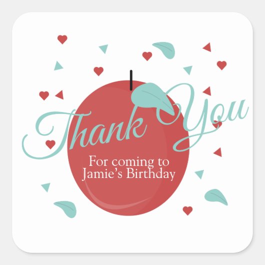 Cute Apple Confetti Birthday Red Blauwgroen Vierkante Sticker (Voorkant)