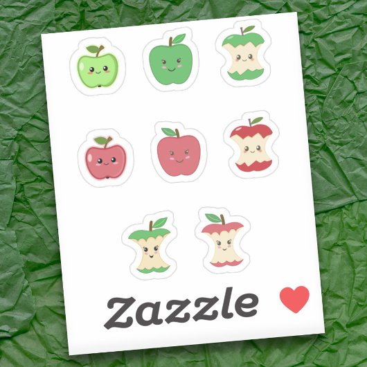 Cute Apple en Apple Core Stickers Set