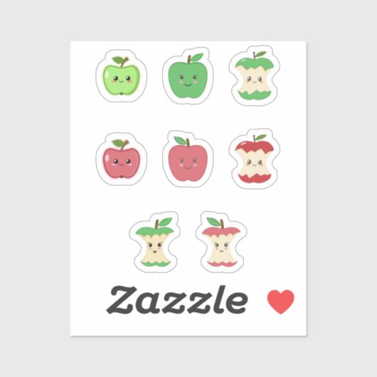 Cute Apple en Apple Core Stickers Set (Vel)