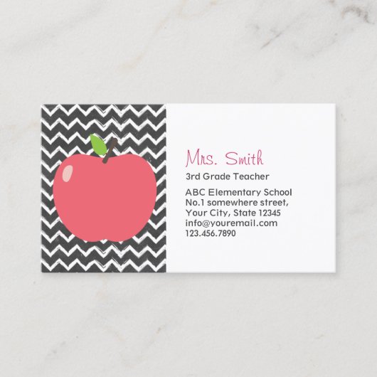Cute Apple en Chalkboard Chevron Stripes leraar Visitekaartje (Voorkant)