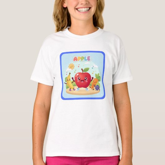 Cute Apple Friends Kids Illustration T-shirt (Voorkant)
