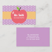 Cute Apple Lavender Stippen Teacher Visitekaartje (Voorkant / Achterkant)