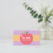 Cute Apple Lavender Stippen Teacher Visitekaartje (Staand voorkant)