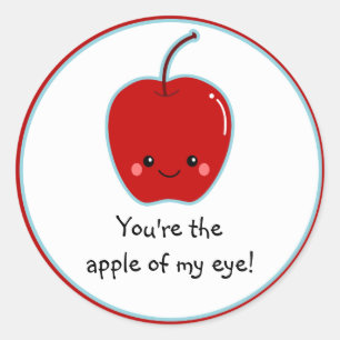Cute Apple of My Eye Cartoon Ronde Sticker