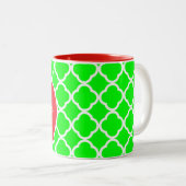 Cute Apple op Electric Green Quatrefoil Tweekleurige Koffiemok (Voorkant rechts)