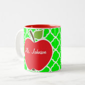 Cute Apple op Electric Green Quatrefoil Tweekleurige Koffiemok (Voorkant links)