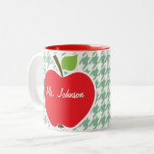 Cute Apple op Zee Green Houndstooth Tweekleurige Koffiemok (Voorkant links)