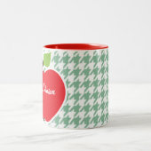 Cute Apple op Zee Green Houndstooth Tweekleurige Koffiemok (Center)