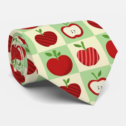 Cute Apple Pattern Green Fall Check Farmhouse Stropdas (Opgerold)