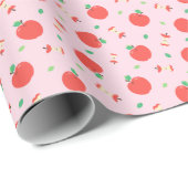 Cute Apple Pattern met Roze Achtergrond Cadeaupapier (Rol Hoek)