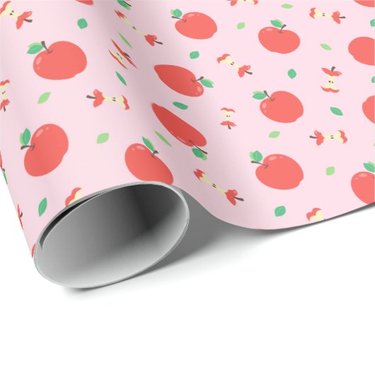 Cute Apple Pattern met Roze Achtergrond Cadeaupapier (Rol Hoek)