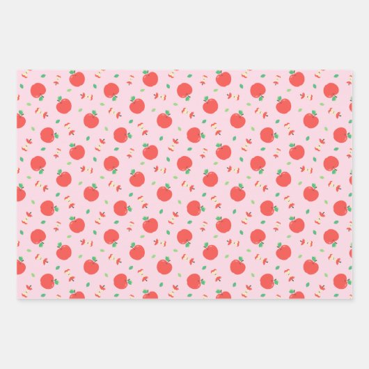 Cute Apple Pattern met Roze Achtergrond Inpakpapier Vel (Voorkant 3)