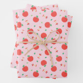 Cute Apple Pattern met Roze Achtergrond Inpakpapier Vel (In situ)