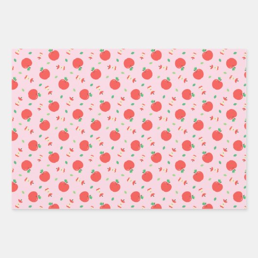 Cute Apple Pattern met Roze Achtergrond Inpakpapier Vel (Voorkant)