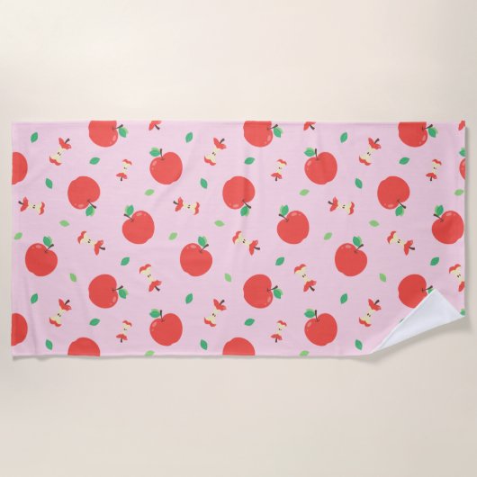 Cute Apple Pattern met Roze Achtergrond Strandlaken (Voorkant)