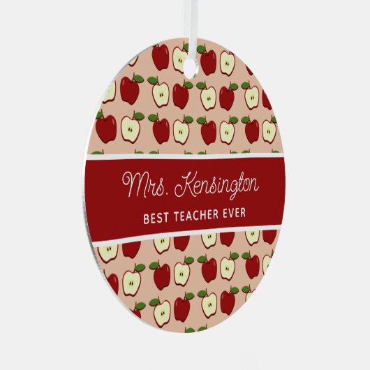Cute Apple Pattern Teacher Appreciation Foto Metalen Ornament (Voorkant Rechts)