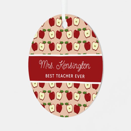 Cute Apple Pattern Teacher Appreciation Foto Metalen Ornament (Voorkant links)