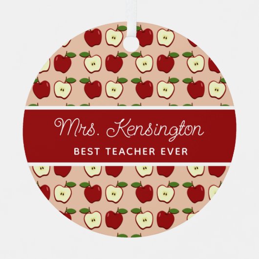 Cute Apple Pattern Teacher Appreciation Foto Metalen Ornament (Voorkant)