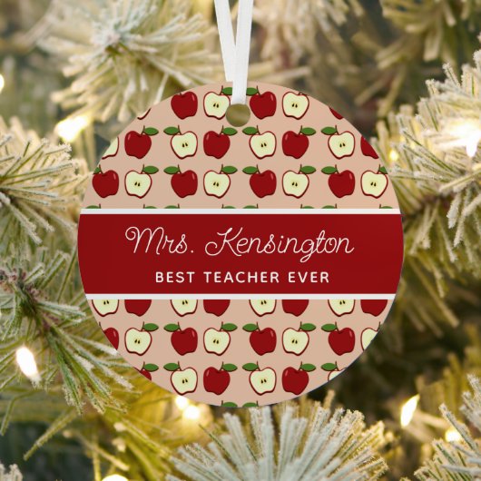 Cute Apple Pattern Teacher Appreciation Foto Metalen Ornament (Insitu)