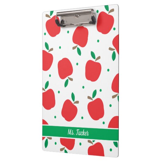 Cute Apple Pattern Teacher Name Red Green Klembord (Links)
