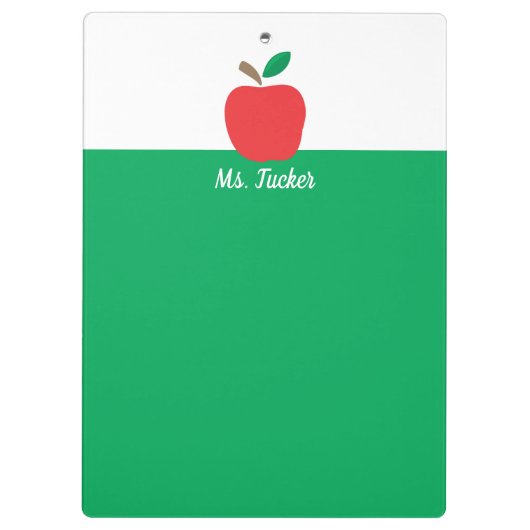 Cute Apple Pattern Teacher Name Red Green Klembord (Achterkant)