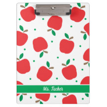 Cute Apple Pattern Teacher Name Red Green