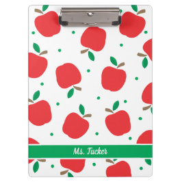 Cute Apple Pattern Teacher Name Red Green Klembord