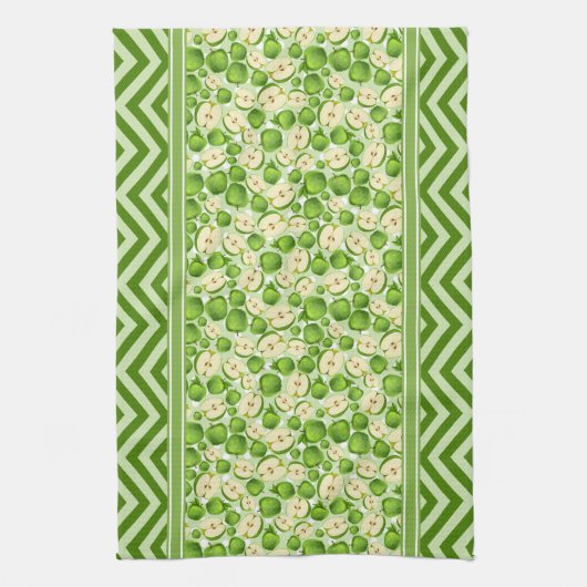 Cute Apple Slice Polka Dot & Chevron Green Theedoek (Verticaal)