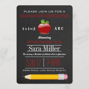 Cute Apple Teacher Afstuderen Invitation Kaart