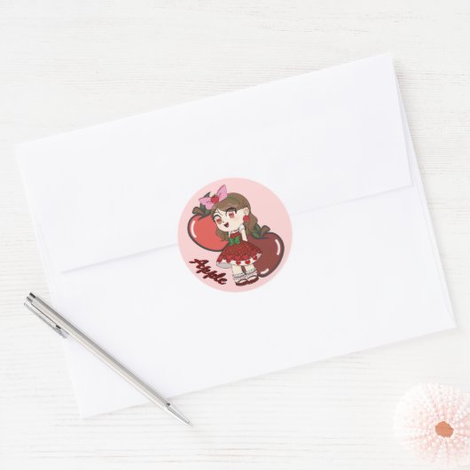 Cute Apple Theme Chibi with Apple Background Ronde Sticker (Envelop)