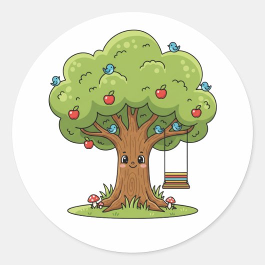 Cute Apple Tree Cartoon Illustration Sticker (Voorkant)