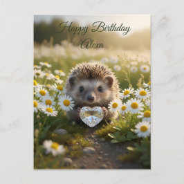 Cute April Hedgehog with Diamond Heart Briefkaart