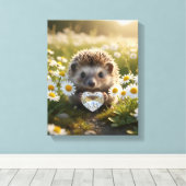 Cute April Hedgehog with Diamond Heart Canvas Afdruk (Insitu (Houten vloer))
