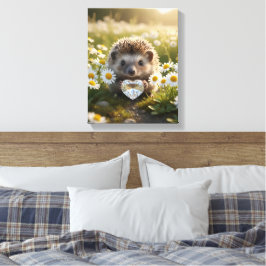 Cute April Hedgehog with Diamond Heart Canvas Afdruk