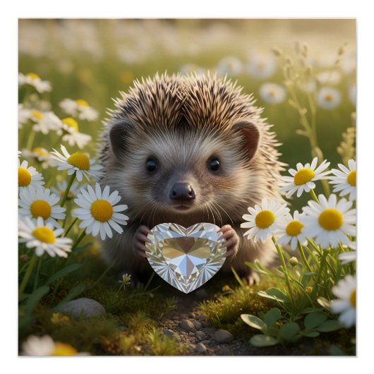 Cute April Hedgehog with Diamond Heart Perfect Poster (Voorkant)