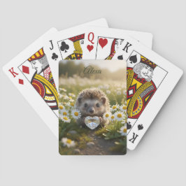 Cute April Hedgehog with Diamond Heart Pokerkaarten
