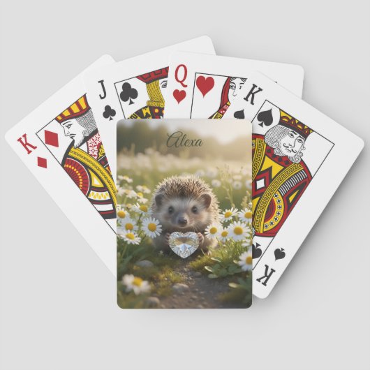 Cute April Hedgehog with Diamond Heart Pokerkaarten (Achterkant)