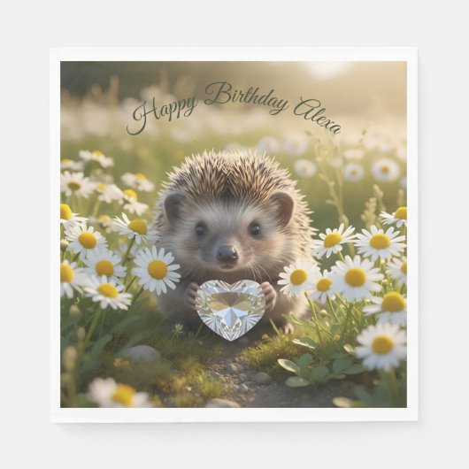 Cute April Hedgehog with Diamond Heart Servet (Voorkant)