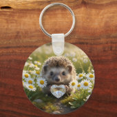 Cute April Hedgehog with Diamond Heart Sleutelhanger (Voorkant)