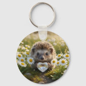 Cute April Hedgehog with Diamond Heart Sleutelhanger (Achterkant)