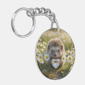 Cute April Hedgehog with Diamond Heart Sleutelhanger (Voorkant Links)