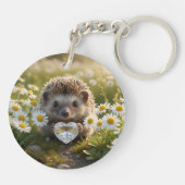 Cute April Hedgehog with Diamond Heart Sleutelhanger (Achterkant)