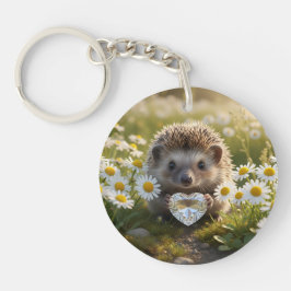 Cute April Hedgehog with Diamond Heart Sleutelhanger