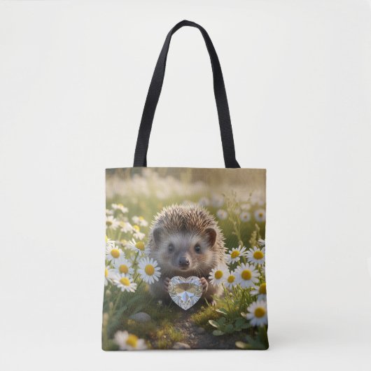 Cute April Hedgehog with Diamond Heart Tote Bag (Voorkant)